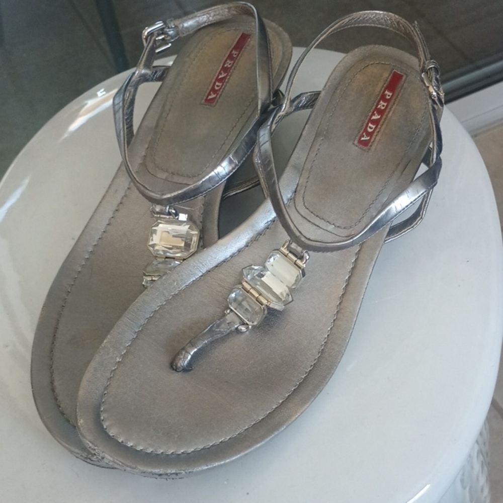 Prada Silver Crystal-Embellished Sandals